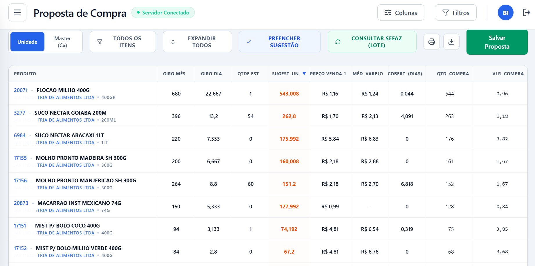 Tela real de proposta de compra do Smart Compras